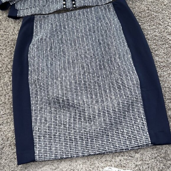 White House black market size 10 skirt suit blue Pearl ecru tweed skirt blazer - Picture 5 of 13